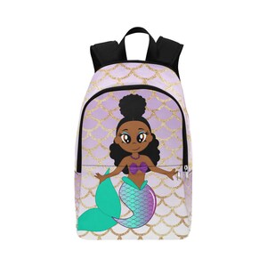 Back to School Backpack - Book Bag for Black Girls - African American Black Mermaid - Personalized Backpack for Kids - Chocolate Mermaid