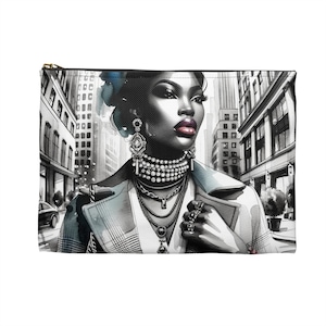 Black Girl Fashion Accessory Pouch, African American Zipper Makeup Pouch, Toiletry Bag for Women, Best Gifts for Afrocentric World Travelers