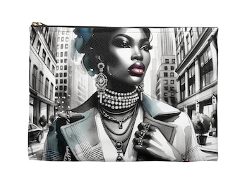 Black Girl Fashion Accessory Pouch, African American Zipper Makeup Pouch, Toiletry Bag for Women, Best Gifts for Afrocentric World Travelers