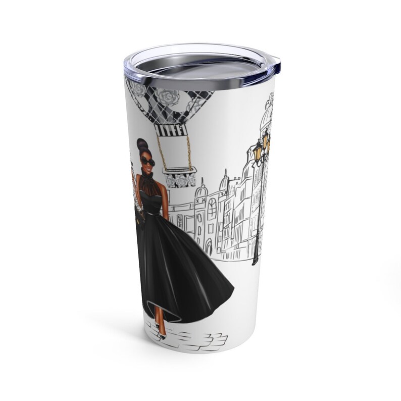 Lady in Paris Black 20oz Tumbler Stainless Steel Travel Tumbler Vacuum Insulated Double Walled Interior Black Woman Gift image 4