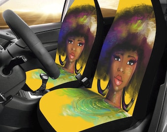 Car Seat Covers - Car Accessories for Women - Car Seat (2) Protector - New Car Accessory - African American Woman Seat Cover for Car - Gifts