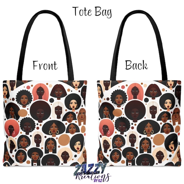 Tote Bag for Black Women, Shades of Melanin Bag, Black Girl Tote Bag, African American Bag, Gift for Black Woman, Afrocentric Ethnic Artwork