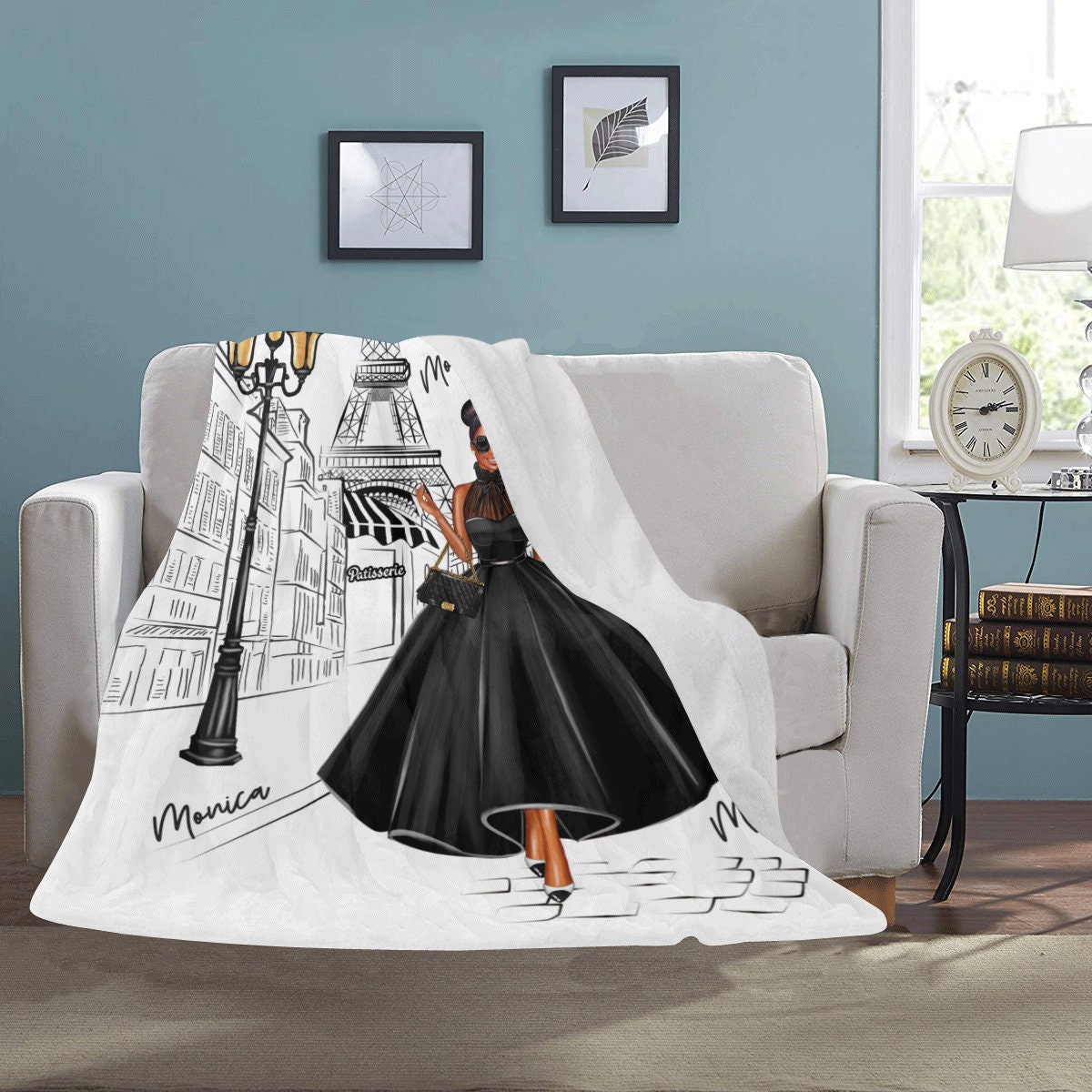 Paris Pattern Print Hooded Blanket