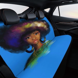 Rear Seat Cover for Black Women, African American Car Accessories, New Car Gift for Her, Cute Auto Decor, Afrocentric Interior Protector
