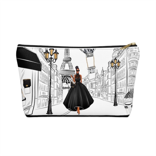Lady in Paris Accessory Pouch w T-bottom - African American Accessories - Cute Makeup Pouch - Zipper Bag - Black Woman Gift Ideas - Carryall
