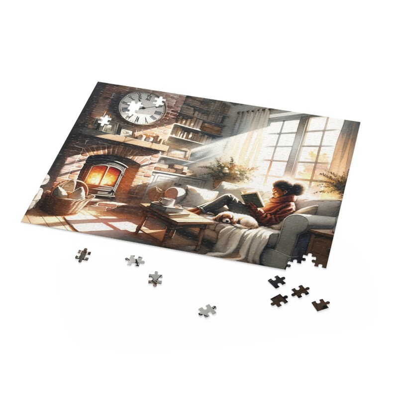 Black Girl Reading a Book, 500 Piece Puzzle Black Woman, Booktrovert Gift, Book Lover, Book Worm, African American Jigsaw Puzzle, Black Home 20" × 16" (500 pcs)