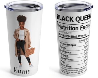 Black Queen Tumbler, Black Girl Travel Mug, African American Cups, Nutrition Facts Tumbler, Black Girl Coffee Tumbler, Personalized Afro Cup