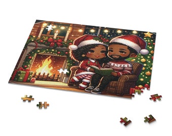 African American Christmas Puzzle, Black Santa, Black Love 500 Piece Jigsaw Puzzle, Black Woman Puzzle, Black Girl Christmas, Afro Art Gift