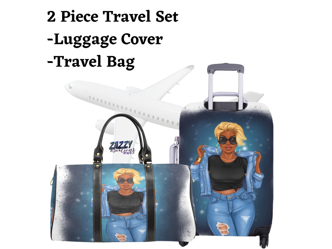 African American Travel Bag and Luggage Cover 2 Piece Travel Set