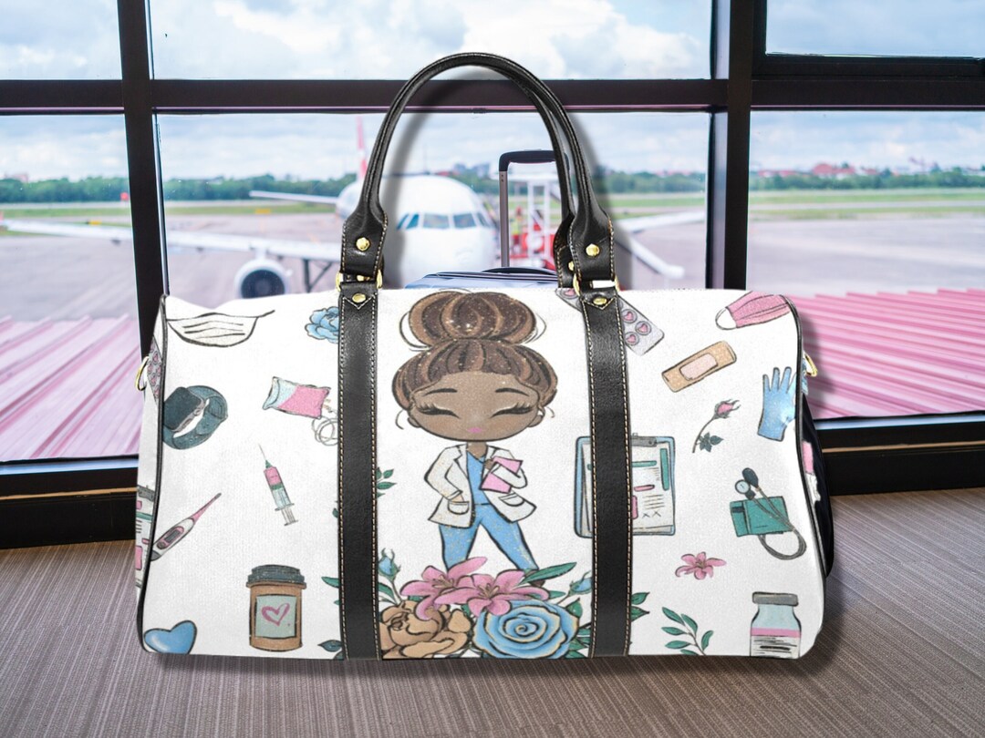 Zipper Travel Tote Bag for Black Nurse, Girls Trip Duffle Bag for Nurse
