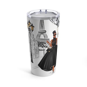 Lady in Paris (Black) - 20oz Tumbler - Stainless Steel Travel Tumbler - Vacuum Insulated - Double Walled Interior - Black Woman Gift