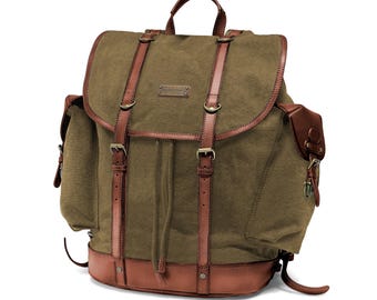 DRAKENSBERG Backpack »Henry« Olive-Green, handmade hiking backpack & mountaineering backpack for men | sustainable canvas + leather