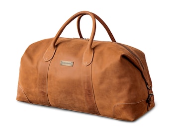 DRAKENSBERG Weekender »David« (L) Cognac-Brown, handmade travel bag & sports bag for men | sustainable premium leather