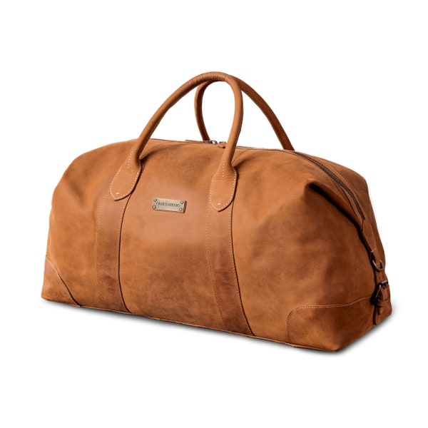 Weekender »David« (L) DRAKENSBERG Marron Cognac, sac de voyage & sac de sport fait main pour homme en cuirpremium durable