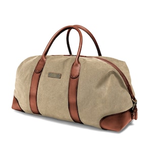 DRAKENSBERG Weekender »David« (L) Khaki-Beige, handmade travel bag & sports bag for men | sustainable canvas + leather