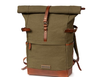 DRAKENSBERG backpack »Wyatt« Olive-Green, handmade courier backpack, hiking backpack for men made from sustainable canvas + leather.