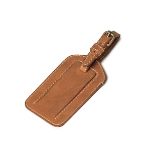 DRAKENSBERG étiquette de bagage »Luca« brun cognac vintage, étiquette de bagage faite main en cuir pour homme et femme
