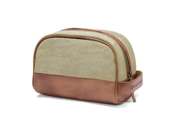 DRAKENSBERG Wash Bag »Glen« Khaki-Beige, handmade toilet bag & cosmetic bag for men | sustainable canvas + leather