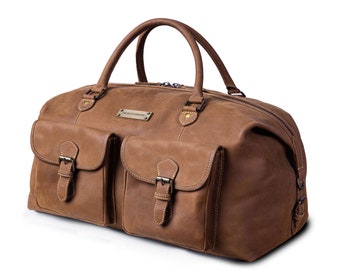 DRAKENSBERG Travel Bag »Ray« Havana-Brown, handmade weekender & sports bag for men | sustainable premium leather