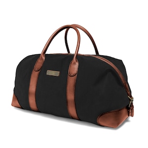 DRAKENSBERG Weekender »David« (L) Schwarz/Braun, handgemachte Reisetasche & Sporttasche für Herren aus nachhaltigem Canvas + Leder