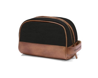 DRAKENSBERG Toilet Bag »Glen« Black/Brown, handmade toilet bag & cosmetic bag for men | sustainable canvas + leather