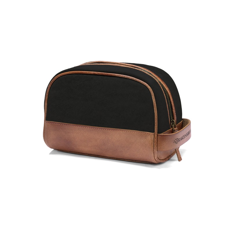 DRAKENSBERG Toilet Bag »Glen« Black/Brown, handmade toilet bag & cosmetic bag for men | sustainable canvas + leather image 1