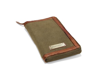DRAKENSBERG travel wallet »Travis« Olive-Green, handmade travel wallet & purse for men | sustainable canvas + leather