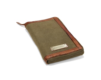 Portefeuille de voyage DRAKENSBERG »Travis« vert olive, porte-monnaie & portefeuille de voyage pour homme fait à la main et durable