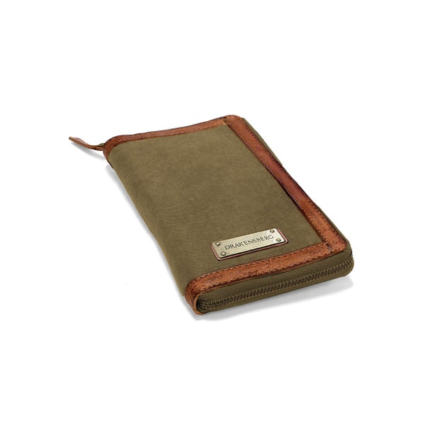 DRAKENSBERG travel wallet »Travis« Olive-Green, handmade travel wallet & purse for men | sustainable canvas + leather