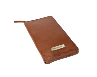 DRAKENSBERG Reisebrieftasche »Travis« Vintage-Braun, handgemachtes Reise-Geldbörse & Portemonnaie für Herren aus nachhaltigem echten Leder
