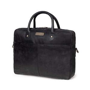 DRAKENSBERG Aktentasche »Hugo« Schwarz, handgemachte vintage Umhängetasche & Laptoptasche für Herren aus nachhaltigem Leder