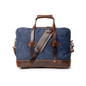 DRAKENSBERG Aktentasche Noah Ozean-Blau, handgemachte Laptoptasche & Messenger Bag für Herren aus gewachstem Canvas und gehärtetem Leder Bild 5