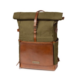 DRAKENSBERG Backpack »Arthur« Olive-Green, handmade courier backpack, hiking backpack for men | sustainable canvas + leather