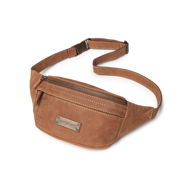 Sac banane »Mel« DRAKENSBERG Havane-Brun, sac ceinture et sac à bandoulière fait main pour homme en cuir premium durable