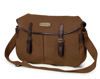 DRAKENSBERG Messenger Bag »Felix« ombre-marron, serviette vintage compacte & sac à bandoulière pour hommes en toile durable + cuir