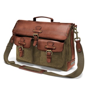 DRAKENSBERG messenger bag »Milo« Olive-Green, handmade vintage briefcase & shoulder bag for men | sustainable canvas + leather