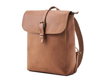 DRAKENSBERG ladies backpack »Tara« cognac-brown handmade compact leather backpack made of buffalo leather in a charming vintage design