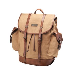 DRAKENSBERG Rucksack »Henry« Khaki-Beige, handgemachter Wanderrucksack Bergsteigerrucksack für Herren aus nachhaltigem Canvas + Leder