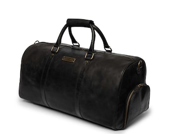 DRAKENSBERG Weekender 'David' - leather duffle bag, large carryall and gym bag in vintage design, for travel and sports, ladies, men, handm 並行輸入品