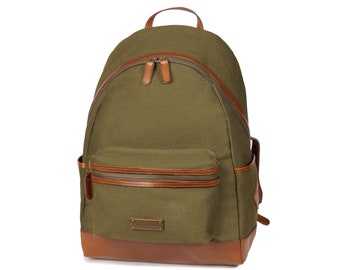 DRAKENSBERG backpack »Lenny« olive-green, large backpack in retro college design for women and men made of canvas and leather