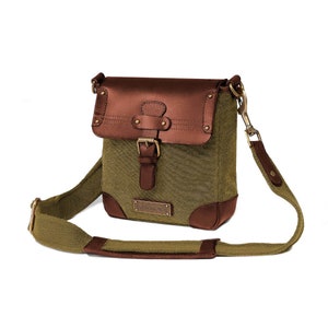 Sac de coursier DRAKENSBERG Mila vert olive, sac à bandoulière vintage fait main pour hommes et femmes en toile durable cuir image 1