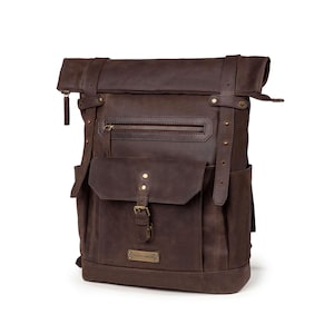DRAKENSBERG Rolltop Rucksack »Patrick« Fahrradrucksack aus Leder mit Laptopfach für Damen und Herren, Espresso-Braun