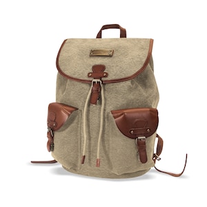 DRAKENSBERG Backpack »Henrietta« Khaki-Beige, handmade daypack & city backpack | sustainable canvas + leather, unisex
