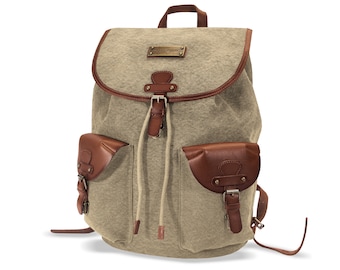 DRAKENSBERG Backpack »Henrietta« Khaki-Beige, handmade daypack & city backpack | sustainable canvas + leather, unisex