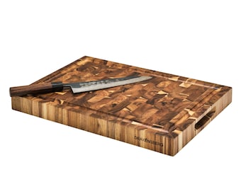 DRAKENSBERG Cutting Board »Cooper« Teak – End Grain Wood Board for Meat, Veggies & BBQ, premium kitchen essential