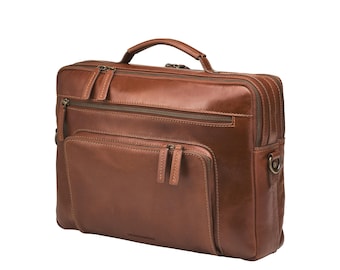 DRAKENSBERG Aktentasche »Silvio« in elegantem Kastanien-Braun, handgemachte Luxus Arbeitstasche aus nachhaltigem Büffelleder