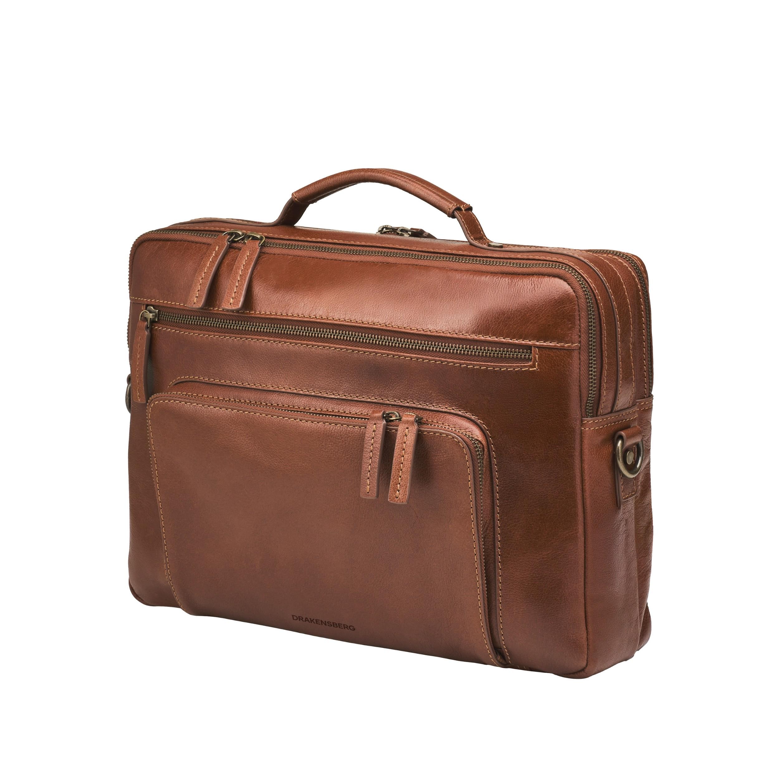 DRAKENSBERG Briefcase »Silvio« in elegant chestnut brown, handcrafted luxury work bag made from sustainable buffalo leather