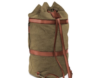 DRAKENSBERG Seesack »Robin« Oliv-Grün, handgemachter großer Rucksack & Reisetasche für Herren aus nachhaltigem Canvas + Leder