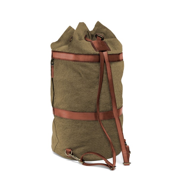 Bolso de lona DRAKENSBERG »Robin« verde oliva, mochila grande hecha a mano y bolsa de viaje para hombre hecha de lona sostenible + cuero