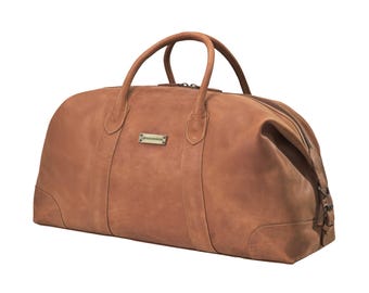 DRAKENSBERG Weekender »David« (60) Cognac-Brown, handmade travel bag & sports bag for men | sustainable premium leather